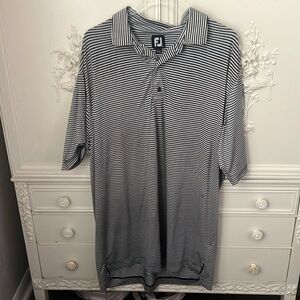 Blue and White Striped Performance Polo